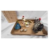Chicken Theme S/P, Toothpick Holder, Figurines, Tin Toy with Wagain