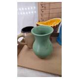 Various Stoneware and Frosted Blue Jar