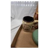 Various Stoneware and Frosted Blue Jar