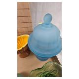 Various Stoneware and Frosted Blue Jar