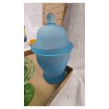 Various Stoneware and Frosted Blue Jar