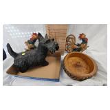 Misc Vintage Lot w Scottie Dog, Nut Dish, Chicken Décor Plaques
