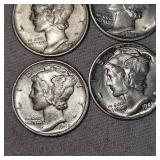 Lot of 5 XF Mercury Silver Dimes, 10c