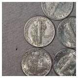 Lot of 5 XF Mercury Silver Dimes, 10c