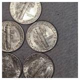 Lot of 5 XF Mercury Silver Dimes, 10c