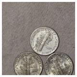 Lot of 5 XF Mercury Silver Dimes, 10c