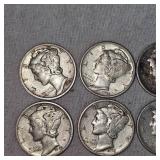 Lot of 10 Mercury Silver Dimes, 10c