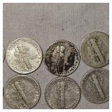 Lot of 10 Mercury Silver Dimes, 10c