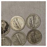 Lot of 10 Mercury Silver Dimes, 10c