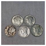 Lot of 5 Mercury Dimes 10c
