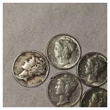 Lot of 5 Mercury Dimes 10c