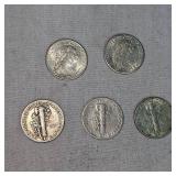 Lot of 5 Mercury Dimes 10c
