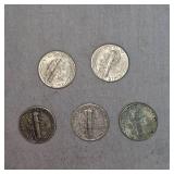 Lot of 5 Mercury Dimes 10c