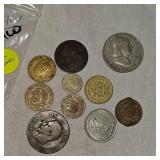 1962 Franklin Halfs, 50c, and Assortment of Spanish Coins
