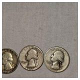 (3) Washington Silver Quarters, 25c