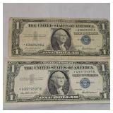 (2) 1957 "Star Note" Silver $1 Certificates