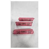 3-Unsearched Rolls Wheat Back Pennies, 1c