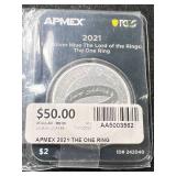 1 TROY OZ .999 FINE SILVER 2021 LORD OF THE RINGS ROUND