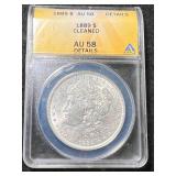 1889 US MORGAN SILVER DOLLAR ANACS AU58 DETAILS