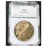 1 TROY OZ .999 FINE SILVER BUFFALO INDIAN ROUND SLABBED PR70