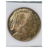 1 TROY OZ .999 FINE SILVER BUFFALO INDIAN ROUND SLABBED PR70