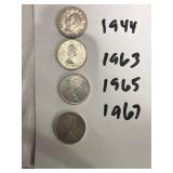 Collection of Four Canadian Silver Coins