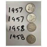 Four Canadian 50-Cent Coins
