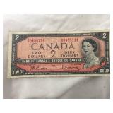 Vintage Canadian Two Dollar Bill