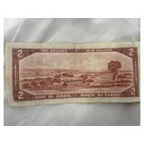 Vintage Canadian Two Dollar Bill