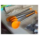 Lot of (3) The Gallery Kitchen Cooking Utensils - Spoon, Spatula, Tongs with Carry Bag