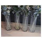 Lot of (4) Faux Plant Arrangement with Clear Glass Cylinder Vase