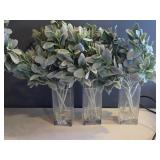 Lot of (3) Faux Plant Arrangement with Clear Glass Square Vase