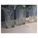 Lot of (3) Faux Plant Arrangement with Clear Glass Square Vase