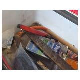 Lot of (1 Bin) Hand Tools - Bar Level, Mallet, Metal File, Wiss Scissors, Adjustable Wrench, Misc. Hardware