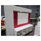 Lighted 2-Sided Rolling Display Cabinet with Whiteboard and 4 cubbies (each side) 7-1/2