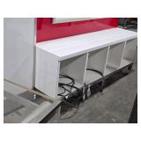 Lighted 2-Sided Rolling Display Cabinet with Whiteboard and 4 cubbies (each side) 7-1/2