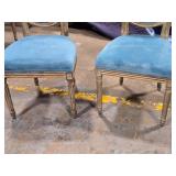 Lot of (2) Wood Frame Oval Back Accent Chairs by Linon Manchester (bright blue/distressed wood)