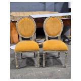 Lot of (2) Wood Frame Oval Back Accent Chairs by Linon Manchester (mustard/distressed wood)