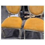 Lot of (2) Wood Frame Oval Back Accent Chairs by Linon Manchester (mustard/distressed wood)