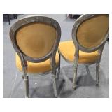 Lot of (2) Wood Frame Oval Back Accent Chairs by Linon Manchester (mustard/distressed wood)