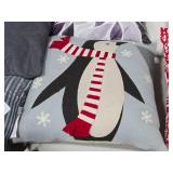 Lot of (1) 16" Christmas Penguin theme Decorative Throw Pillow
