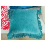 Lot of (1) 16" Suede Throw Pillow with Fringed Edges