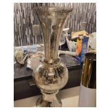 Distressed Finish Glass Trumpet Vase with Globe Base 28" (silver mercury)