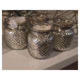 Lot of (4) Glass Hobnob Jar with Wire Hanger 5" (silver mercury)