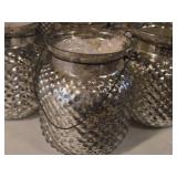Lot of (4) Glass Hobnob Jar with Wire Hanger 5" (silver mercury)
