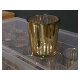 Lot of (3 Boxes) Glass Votive / Tea Light Candleholder 15-count ( 45 total items ) (gold striped) with (24) Tea Light Candles