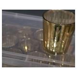 Lot of (3 Boxes) Glass Votive / Tea Light Candleholder 15-count ( 45 total items ) (gold striped) with (24) Tea Light Candles
