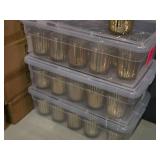 Lot of (3 Boxes) Glass Votive / Tea Light Candleholder 15-count ( 45 total items ) (gold striped) with (24) Tea Light Candles
