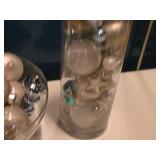 Pedestal Bowl Vase 7"x11", Cylinder Vase 4-1/2"x14" (with Christmas Decorations)