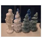 Lot of (7) Winter / Christmas Décor - (5) Trees and (2) Nutcrackers